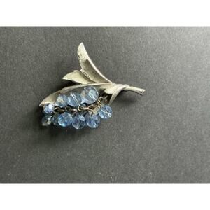 Vintage 1960s Grape Cluster Brooch Scarf Pin Blue Silver Tone Art To Wear Retro
